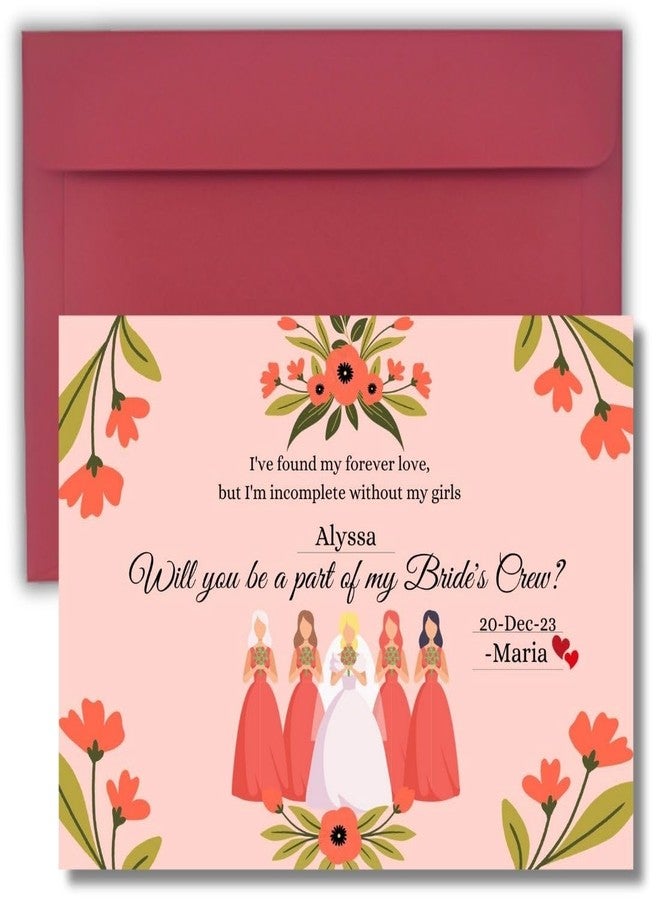 AanyaCentric 5.8x8.3inch Set of 10 Bridesmaid Proposal Self Fill-in Printed Card, 1 for Maid of Honour & 9 for Bridesmaid, Invitation for Best Friends, Ideas for Asking Colleagues, Blank at Back - Image 1